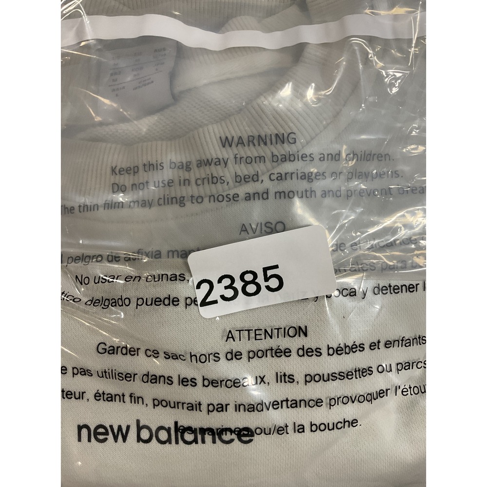 New Balance Women Cream Cropped Sweatshirt Logo Tape Sleeve Pullover Medium 2385 - Picture 8 of 8